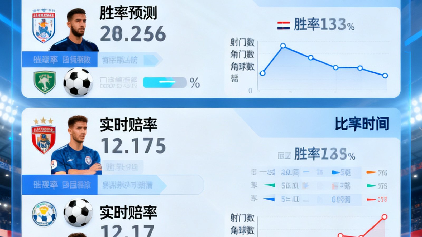 爱游戏app智能竞猜界面截图，展示多场足球比赛的实时赔率、胜率预测和详细数据图表